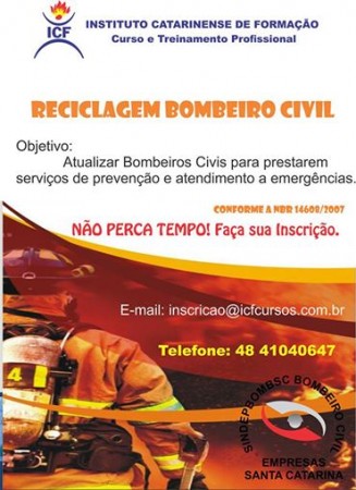 ABERTO INSCRIES PARA RECICLAGEM DE BOMBEIRO CIVIL